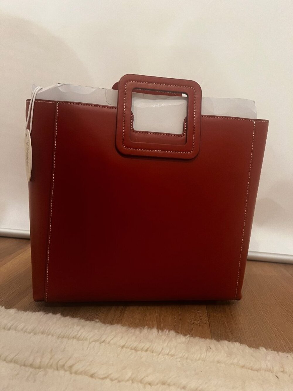 NWT STAUD COGNAC SHIRLEY LEATHER BAG SADDLE